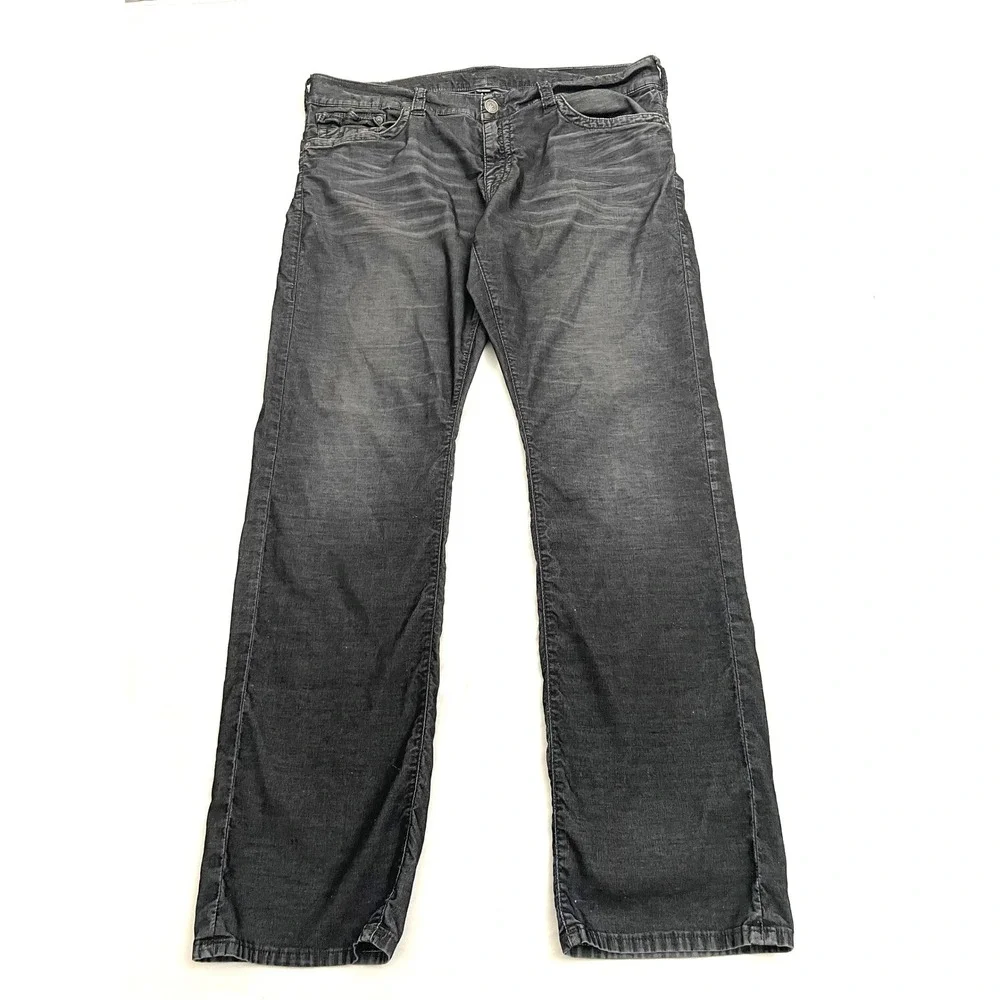 True Religion Ricky Jeans Mens 38 Black Relaxed Straight Flap Pockets (READ)
